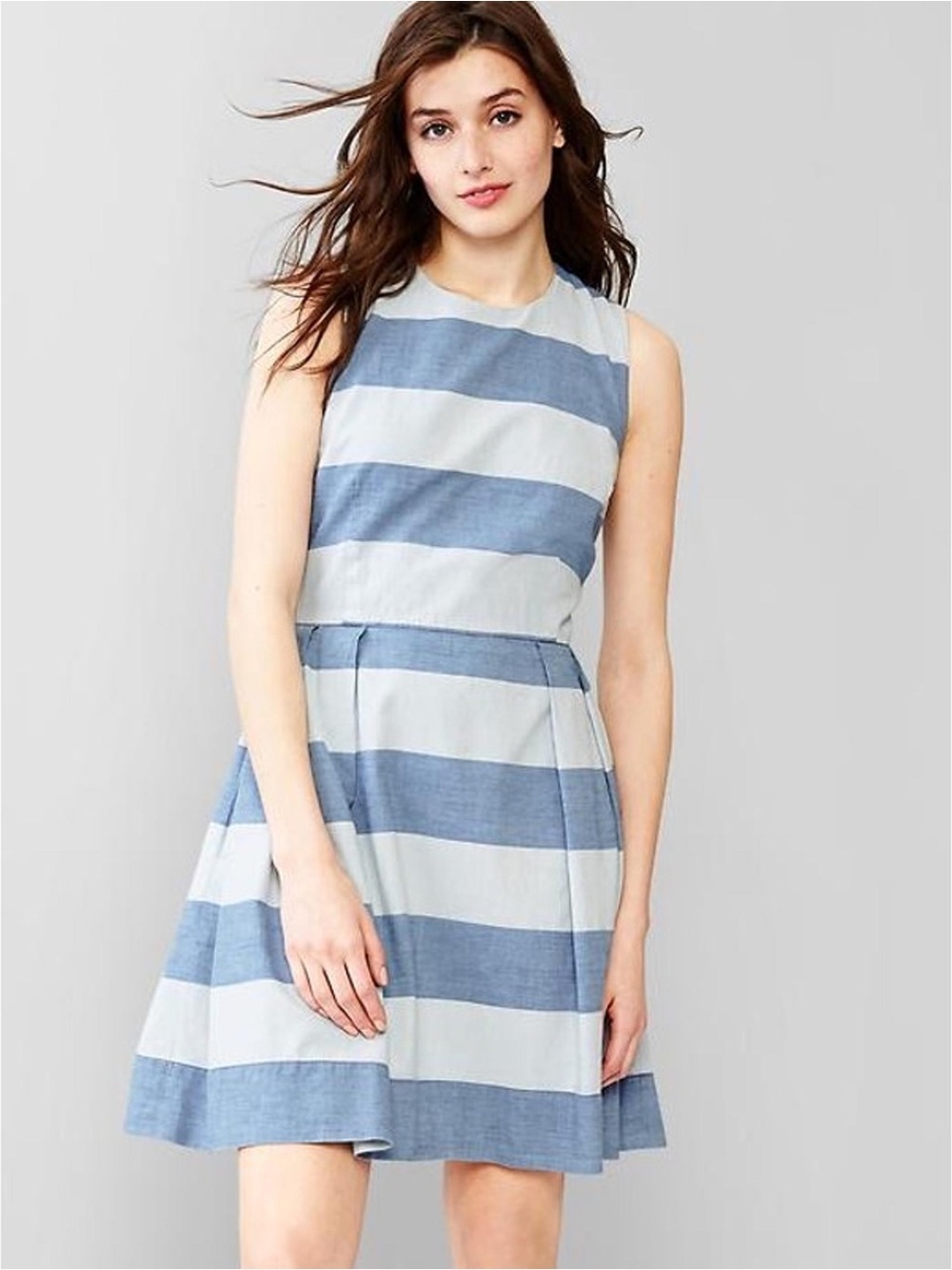 GAP Blue Chambray and White Striped Sleeveless Fit & Flare Dress size 12